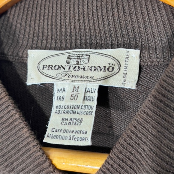 Vintage Pronto Uomo Brown Mock Crew Neck Italian Soft Cotton Blend Sweater M 50 - Picture 3 of 9